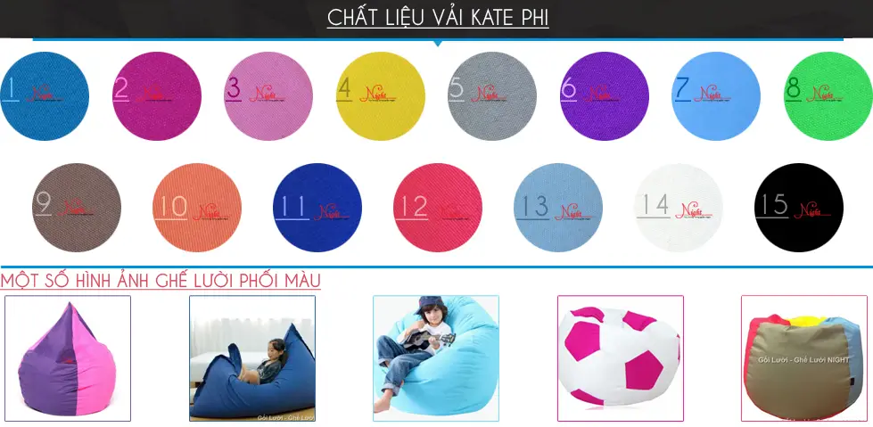 Bảng màu vải ghế lười night | vải Kate Bảng màu vải ghế lười night | vải Kate