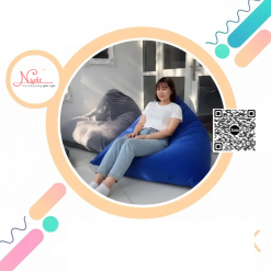 Ghế lười hạt xốp kim tự tháp cao cấp màu xanh và xám lông chuột GLK02