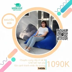 Ghế lười hạt xốp kim tự tháp cao cấp màu xanh và xám lông chuột GLK02