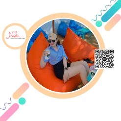 Ghế lười hạt xốp Kim Tự Tháp thông minh cao cấp màu cam GL061