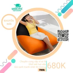 Ghế lười hạt xốp hình Kim Tự Tháp tiện lợi TPHCM màu Cam - Đen GL018
