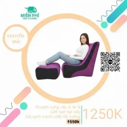 Ghế lười hạt xốp hình sofa giá rẻ TPHCM GL078 Tím - Đen