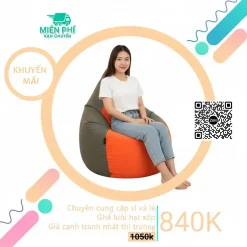 Ghế lười đa năng cao cấp hình giọt nước phối màu Xám - Cam GLN123