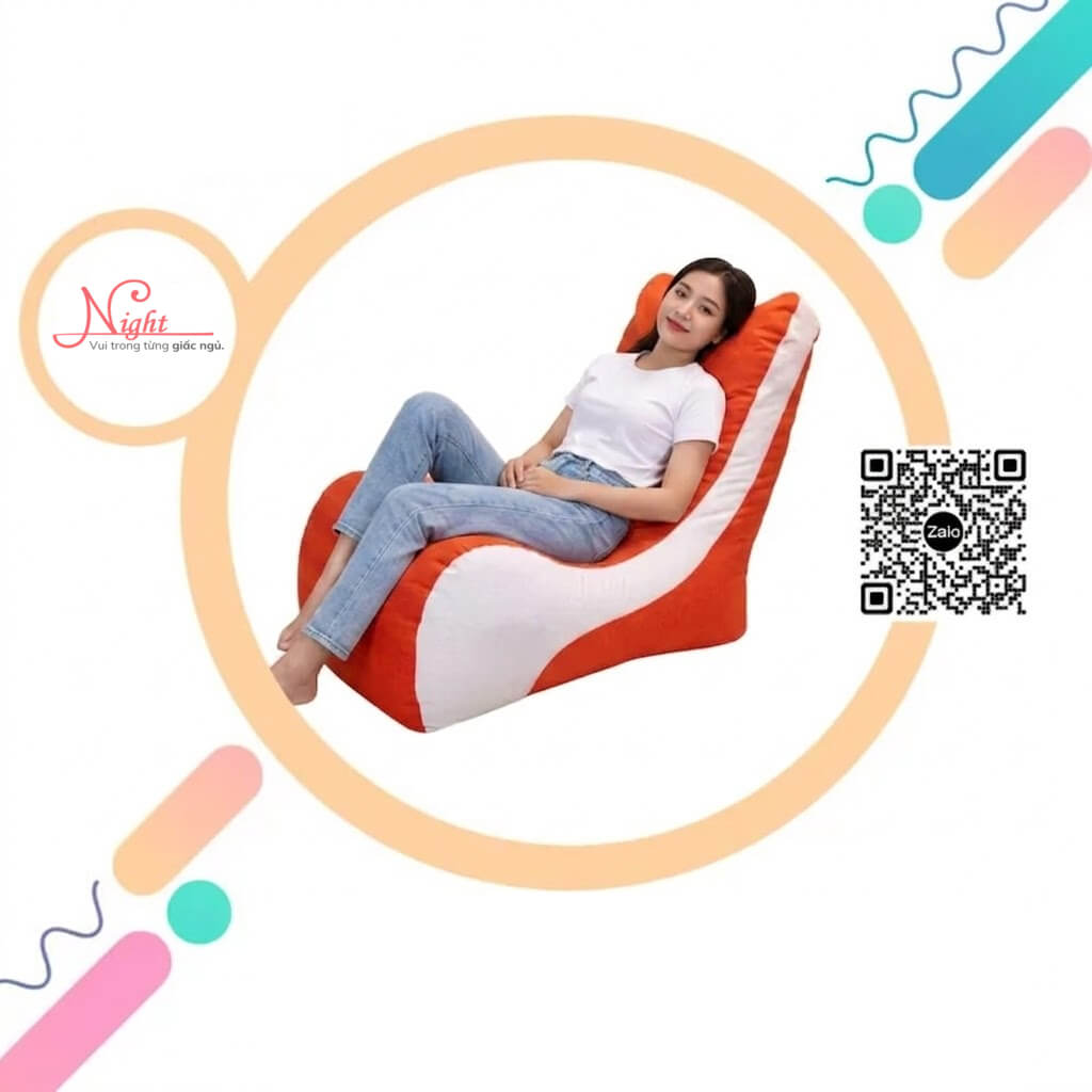 Ghế lười hạt xốp Sofa TPHCM GL100, phối màu Cam - Kem 1 Ghế lười hạt xốp Sofa TPHCM GL100, phối màu Cam - Kem