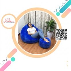 Trọn bộ Gối lười đa năng giá rẻ - Mẫu hạt xốp hình giọt nước màu xanh lam GLN013