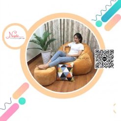 Trọn bộ Gối lười hạt xốp giá rẻ - Mẫu hình giọt nước màu nâu GLN014