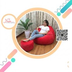 Trọn bộ Gối lười hạt xốp mềm mại đa năng - hình giọt nước màu đỏ GLN015